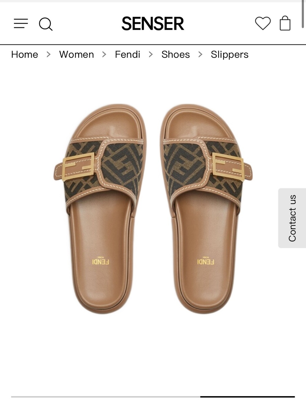 Fendi Brown Monogram Leather Slide Sandals with Gold Buckle